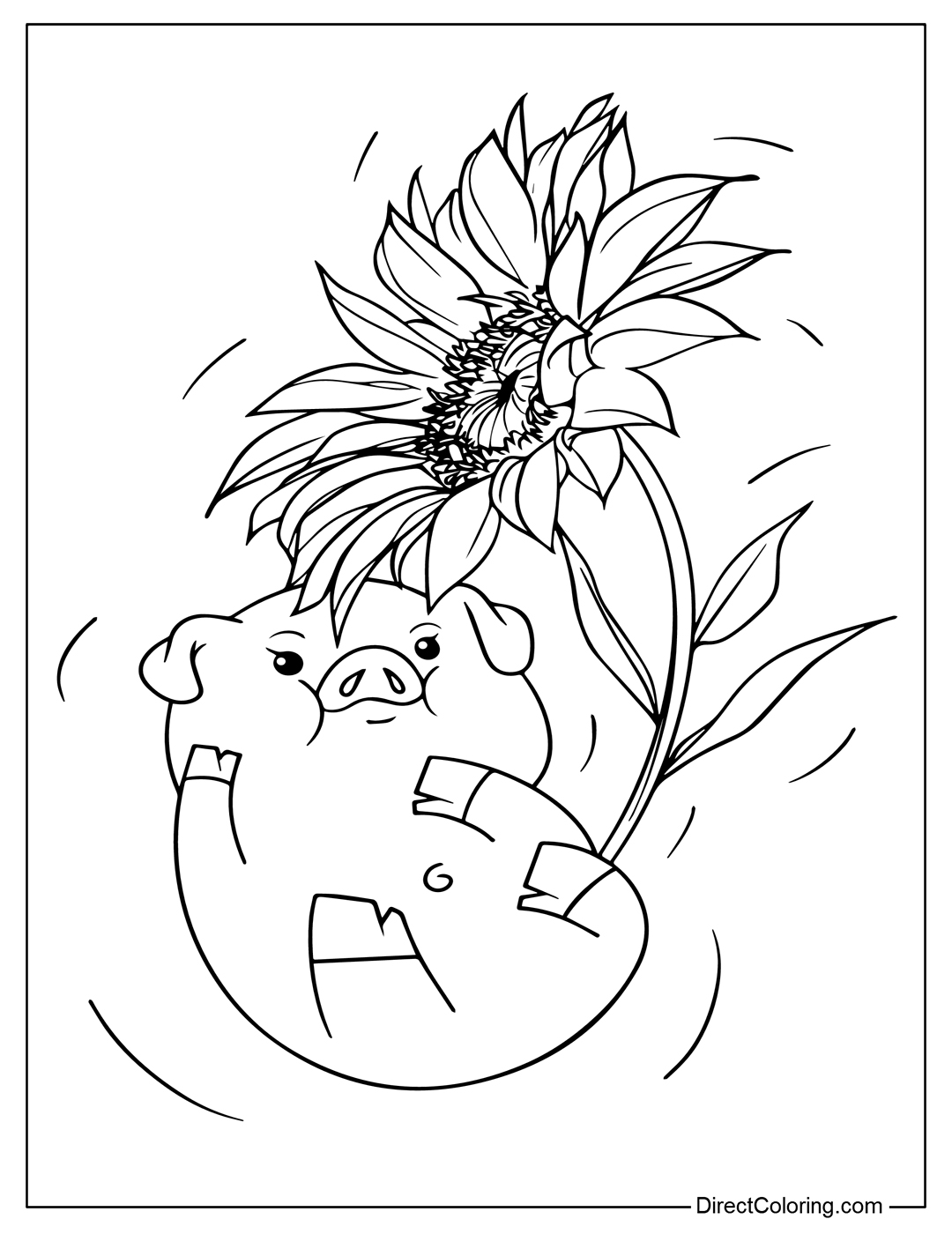 Pig with Flower Coloring Page